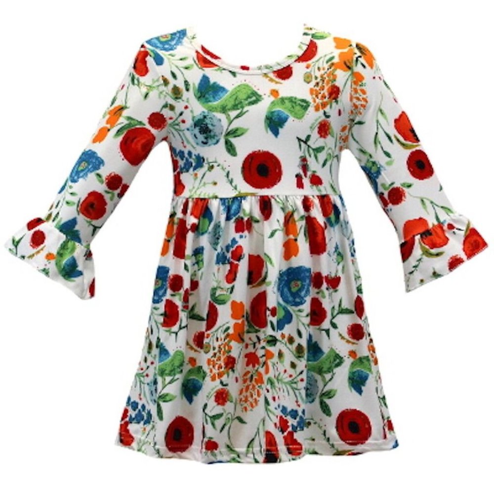 Size 3T Boutique Girls tunic dress red blue orange green flower Super soft NEW